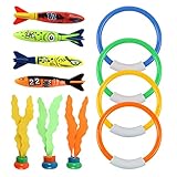 IOPJLK Unterwasser Tauchspielzeug Set 11 Stück, Tauchringe für Kinder ab 4-12, Tauchring Algenspielzeug Torpedo Wasserspielzeug Set, Sommer Poolparty Geschenk für Jungen und Mädchen