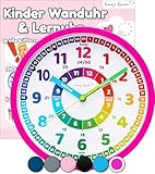 Honey's Heaven Wanduhr für Kinder - Lernuhr zum Lernen der Uhrzeit - analoge Kinderuhr ohne Tick Geräusche, mit lautlosem Uhrwerk - Kinderzimmer Deko für Jungen und Mädchen (violett)