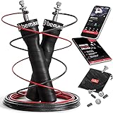 Springseil Speed Rope mit Trainings-eBook + Ersatzkabel: 2 verstellbare Stahlseile Profi Kugellager Anti-Rutsch Griffe | Sprungtrainer Workout Profi Sport Boxen Training Erwachsene Damen Herren