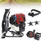 Benzin Motorsense 1 KW, 35.4 cc 4 Takt Vielseitigen Rucksackmähers, Durchsichtiger Kraftstofftank, Stoßdämpfendes Design, Multifunktions-Gartengerät, für Landwirtschaft, Gartenarbeit