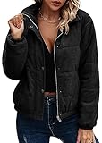 ASOMI Jacke Damen Winter Herbst Cordjacke Fleecejacke Causal Langarm Übergangsjacke Mode Mantel Reißverschluss Steppjacke Outwear mit Tasche 404 Schwarz 36A