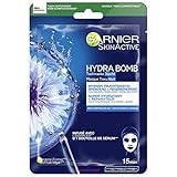 Garnier Tuchmaske Nacht, Gesichtsmaske für müde und empfindliche Haut, Regenerierend und feuchtigkeitsspendend, Mit Hyaluronsäure, Tiefesswasser und Kornblumen-Extrakt, Hydra Bomb, 28 g