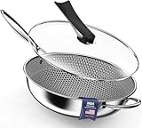 Kiseely Wok-Pfanne, Hybrid-Wok mit Deckel, 33 cm, antihaftbeschichtet, mit kühlbleibendem Griff, kompatibel mit allen Herdarten einschließlich Induktion, Bratpfannen mit rundem Boden (LI1)