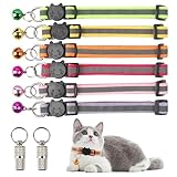 6 Reflektierend Katze Halsband, Katzen Halsbände mit Glöckchen, Verstellbar Kitten Halsbands, Katzenhalsband Selbstöffnend, Sicherheitshalsband Katzemit Namen Adresse, Halsband Kat für Außen Innen