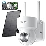 ieGeek 2K Solar Überwachungskamera Aussen akku，355°/120° Pan Tilt solar Kamera WLAN Outdoor mit LED-Licht，Humanoiderkennung/PIR-Erkennung，2-Wege-Audio, IP66, Cloud/SD，Einfach zu verwenden，Alexa