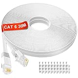 LAN Kabel 30 meter Weiß, Lang Netzwerkkabel Flach, Hochgeschwindigkeits Gigabit Ethernet Kabel, Cat6 RJ45 Weiss Internet Patchkabel für Router, Switch, Modem, Laptop, PS5, PS4, Smart TV, Xbox One