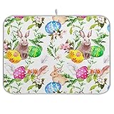 ZzWwR Saugfähige Abtropfmatte mit Osterhasen-Eiern, Blumenmuster, 40,6 x 45,7 cm, Mikrofaser, Küchenarbeitsplatte, Tischschutz, Mehrzweck-Thekenregal, Spülbecken-Abtropfmatte