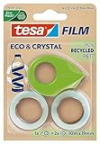 tesafilm eco & crystal Klebeband - transparenter Klebefilm aus wiederverwertetem PET-Material - reißfest, mit starker Klebkraft - Set mit kompaktem Klebebandabroller - 2 Rollen á 10 m x 19 mm