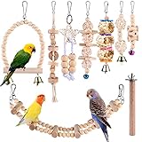 Vogelspielzeug - Papageienspielzeug, 9 Stück Vogelkäfig Schaukelspielzeug, Kauspielzeug Vögel Spielzeug, Vogelkäfig Zubehör, Holz Sitzstangen Plattform für Wellensittich,Aras,Finken，Nymphensittiche
