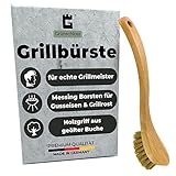 Grünschloss Grillbürste Messing für Gussrost & Grillrost Reinigung – Grill Gusseisen Reiniger mit Messingborsten - Made in Germany - Messingbürste Drahtbürste mit Holzgriff aus geölter Buche