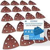 EffektWerk Delta-Schleifpapiere (120er-Pack, 6 Löcher), 93 x 93 x 93 mm dreieckige Schleifpads für Mausschleifer, mehrere Körnungen (40, 60, 80, 120, 180, 240)