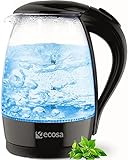 Glas Wasserkocher Schwarz 2200 Watt | 1,7 Liter | Teekocher | 100% BPA FREI | Blaue LED Beleuchtung | Teekocher | Water Kettle | Wasser Kocher | Wasserkocher Retro