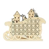 Christmas Ornamentssanta Schlitten Form Weihnachten Holz Adventskalender mit Licht Licht Dorfhaus 24 Tage Countdown Dekoration mit großer Schubladenbox 24 Tage Countdown