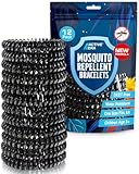 Active Era Mückenschutz Armband (12 Stk), Mückenabwehr Outdoor, Camping - Mückenarmband für Kinder & Erwachsene - Natürlicher Anti Mücken Schutz, Wasserfest, 10 Tage Schutz, 100% DEET frei - Schwarz