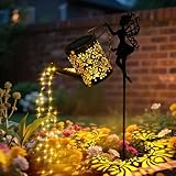 GuKKK Solar Gießkanne Lichterkette,Gießkannenlicht Lichter mit Butterfly Fairy Schäferhaken, Rosenblätter blitzte Gießkanne Solarlampen für Außen,IP65 Wasserdicht Solar Giesskann für Hofweg Balkon