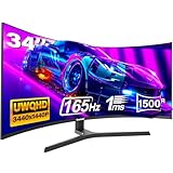 Gawfolk 34 Zoll Ultrawide Curved Gaming Monitor 165Hz, 1500R PC Bildschirm UWQHD (3440x1440) Gebogenes Computerbildschirm mit Höhenverstellung, VESA 75x75