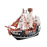 Piratenschiff Spielzeug, Kinder Piratenschiff Rollenspiel Spielzeug Kunststoff Holländer Segelschiff Modell Pirate Collection Figuren mit Piratenflagge Segeln Kanonen Lernspielzeug-27cmx19cmx6.5cm