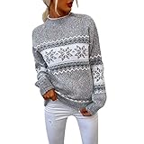 Kanpola Weihnachtspullover Damen Strick Pullover Herbst Winter Rundhals Langarm Sweatshirt Drucke Pulli Sweater mit Norweger-Muster Weihnachten Party Gestrickte Jumper Oberteile