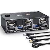 Dual Monitore KVM Switch 4K@60Hz, DisplayPort HDMI KVM Switch 2 PC 2 Monitore, KVM Switches mit 4 USB 3.0 Ports für 2 PC die Tastatur, Maus und Monitor teilen,KVM Switch 2 monitore mit DP+HDMI kabel