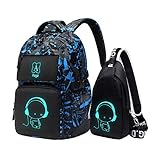 Asge schulrucksack für Jungen und Mädchen - Wasserdichter Rucksack Teenager, Reflektierend, Groß, für Schule und Outdoor Camping, inkl. Schultertaschen Set