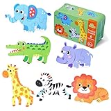 Holzpuzzle für Kinder,Wildtiere Montessori Holzspielzeug Puzzle,Spielzeug Steckpuzzle Holz,Lernspielzeug Puzzle für Kinder,Kinderpuzzle mit Kasten,Lernspielzeug für Jungen Mädchen ab 2 Jahren