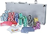 Eaxus® Deluxe Pokerkoffer - Hochwertiges Profi Pokerset mit 500 Laser Chips, Kartendecks & Würfeln