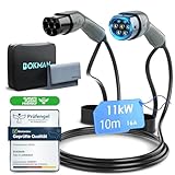 bokman Typ 2 Ladekabel, 11kW / 16A / 3-Phasig / 10 Meter/Modus 3, Typ 2 auf Typ 2 EV Ladekabel für Elektroauto mit Tragetasche und Mikrofasertuch