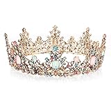 Barock-Krone, Teklemon Tiara Kristallkrone, Queen Tiara Krone, Damen Gothic Haarschmuck Vintage Gold Runde Krone für Hochzeit Geburtstag Party