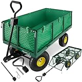 tectake® Bollerwagen mit Seitenwand klappbar, belastbar bis 550 kg Transportkarre Handwagen Transportwagen Gerätewagen, Trolley zum Ziehen oder Anhängen für Haushalt, Camping, Festival Gadget