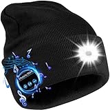 Deilin Bluetooth Mütze mit Led Licht, Geschenke für Männer Father Herren, Unisex Kabellose Musik Mütze mit Wiederaufladbarem LED Stirnlampe(Schwarz)