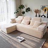 HOMRELEXA 276cm Sofa mit hoher Rückenlehne, L-Form Schlafsofa aus Cordstoff, 3-Sitzer mit Ottomane Links oder rechts, Relaxsofa für Wohnzimmer, freistehend, Keine Montage(Weiß)
