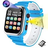 Kesasohe Smartwatch Kinder Telefon, wasserdichte Kind Uhr mit Voice-Chat SOS 26 Spiele Kamera Musik Wecker Taschenrechner Uhr Anruf Kinder Blue