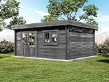 Alpholz Gartenhaus Spree-28 B Gartenhaus aus Holz in Grau, Holzhaus mit 28 mm Wandstärke, Blockbohlenhaus mit Montagematerial