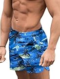 COOFANDY Herren-Badehose, schnelltrocknend, Board-Shorts, Bademode, Badeanzug, Palme blau, 3XL