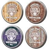 Viking Revolution - Bart Balsam 4er-Sortenpackung - Bartwachs - Stylt, Stärkt und Macht Weich - Sandelholz, Zeder & Kiefer, Bay Rum, Muskatellersalbei - Geschenke Für Männer - 4 x 28g