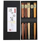 Rpanle 5 Paar japanische Essstäbchen aus Holz, 22,5 cm, traditioneller und eleganter Chopstick, wiederverwendbar, natürlicher Bambus, für Küche, Haus, Hotel, Restaurant