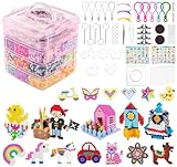 adorbox 14900 Stück Bügelperlen Set, 36 Farben 5MM Steckperlen mit 6 Bügelperlen Platten, 4 Stück 6 Raster Rosa Sortierbox 120 Muster 5 Bügelpapier Zubehör, für Geburtstag Weihnachten Geschenk DIY