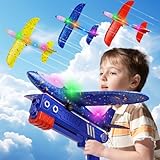 Flugzeug Spielzeug für Kinder, 3 Stück Wurfgleiter Styroporflieger Katapult Pistole Kinderspielzeug, Segelflugzeug Kinder Flieger Styropor, LED Flugzeugbausätze, Geschenk für Jungen und Mädchen Spiele