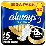 Always Ultra Binden Damen Gr. 5, Secure Night Extra (22 Damenbinden mit Flügeln) Giga Pack, dünn und super saugfähig, geruchsneutralisierend und Auslaufschutz