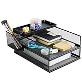 ZNMYDMT Stapelbare Briefablage mit 3 Ebenen, Büro-Schreibtisch, Papier-Organizer, Aktenablagen, Schreibtischhalter für Papierbriefzubehör, mit Stifthalter