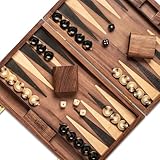 Lingle 36,83 cm Premium Natur-Walnuss Falt-Western-Set für Erwachsene und Kinder. Enthält 30 Kunsthorn-Damen, 2 Walnuss-Würfelbecher und 5 Holz-Würfel. Klassisches Zwei-Spieler-Strategiebrett