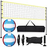 Leyndo Volleyball-Netz-Sets, verstellbare Höhe, 2 Volleybälle mit Pumpe, Begrenzungsmarkierungsseil, tragbare Tragetasche, Größe 9,8 x 0,9 m, Netz, Outdoor, Strand, Hinterhof, Badminton-Netzsystem