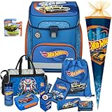 Scooli Schulranzen 1.Klasse Jungen Hot Wheels Auto EasyFit Set 12tlg. mit Sporttasche Brustbeutel Brotdose Trinkflasche Stifteköcher, passend dazu Schultüte Hot Wheels Auto gratis