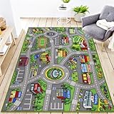 Capslpad Autoteppich Kinder 100x160cm rutschfest Kinderteppich Stadtplan Interaktiver Spielteppich Waschbar Kreativ Pädagogisch Spielmatte für Kinder Teenager Kinderzimmer Spielzimmer Dekor, Grün