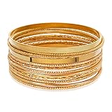 Yolev 14 Stück Armreif Gold Boho Multi Armband Set für Mädchen Punk Chunky Stapelbar Tag Braut Hochzeit Party Geschichtete Kabel Glatte sari Armbänder Indischer Schmuck Damen