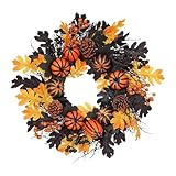 Halloween Künstlicher Türkranz Aus Kürbis,Festtagsdekoration mit Kürbis und Beeren Girlande | Farbenfrohe Herbst Bauernhaus Festival Wohndekoration für Terrasse, Garten, Rasen, Balkon, Wand und