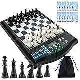 GYKOZY Elektronisches Schachset, Schachcomputer mit LCD-Display, 32-Bit-Prozessor, 32 Schwierigkeitsstufen, Magnet-Schachbrett, Sprachcoaching, tragbare Schachspielkonsole