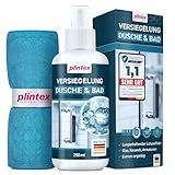 PLINTEX® Duschglas-Versiegelung für Dusche & Bad 250ml - Lotuseffekt - Nano-Glasversiegelung für Glas, Fiesen, Armaturen, Keramik inkl. Mikrofasertuch