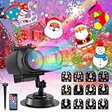 Projektor Weihnachten Außen, 2-in-1 Hologramm Projektor mit 12 Folien 8 Mustern 10 Farben Welleneffekt, Wasserdicht Projektionslampe mit Timer für Weihnachten Fensterdekor
