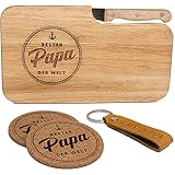 kupi Vatertagsgeschenk für Papa | Geschenk Vatertag Brettchen | Vatertagsgeschenke Bester Papa Geschenke | Frühstücksbrettchen + Schlüsselanhänger mit Untersetzer